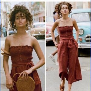 Faithfull The Brand Linen Wide Leg Sleevless Jumpsuit 100% Linen